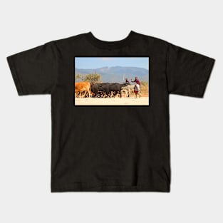 Maasai (or Masai) Herders with Cattle, on the Road, Tanzania Kids T-Shirt